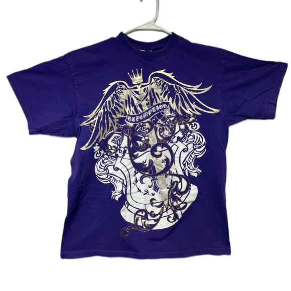 Mens Phat Dog Urban Graphic Redemption Angel Wing Royal Purple Tshirt Large - Picture 1 of 3